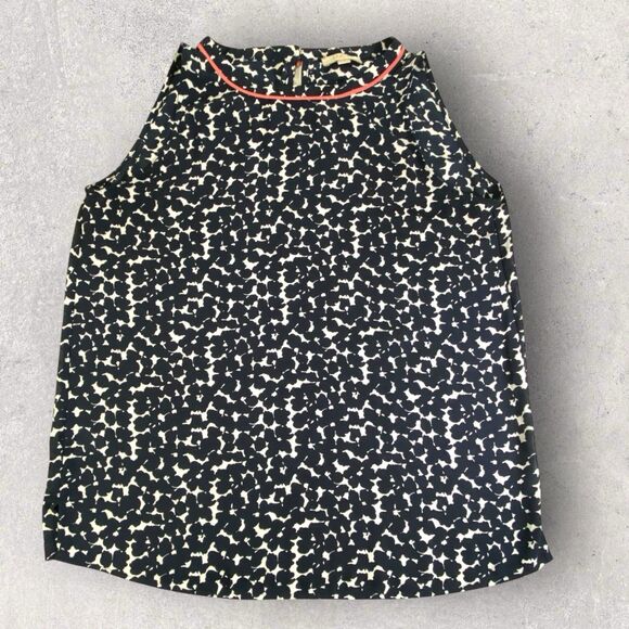 LOFT OUTLET Ann Taylor Top Women’s Abstract Print Blouse Blue White Sz Petite M - Picture 1 of 8